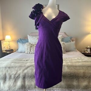 JESSICA SIMPSON Purple 2 Taffeta 3-D Flower Bandage Dress Stretch Pencil B-Neck